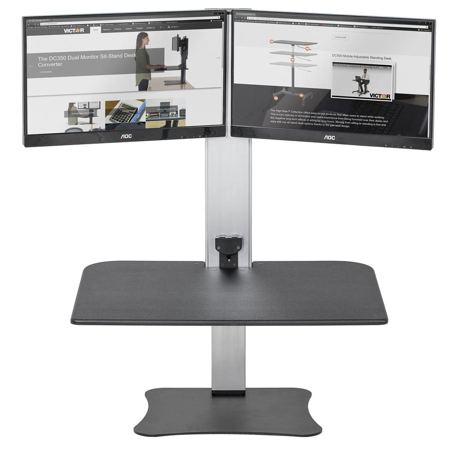 Victor High Rise Electric Dual Monitor Standing Desk Workstation - Supports Two 25'' Wide Monitors - 12.5 lbs Each Load Capacity - 0'' to 20'' Height x 28'' Width x 23'' Depth - One-Touch Electric, Standin