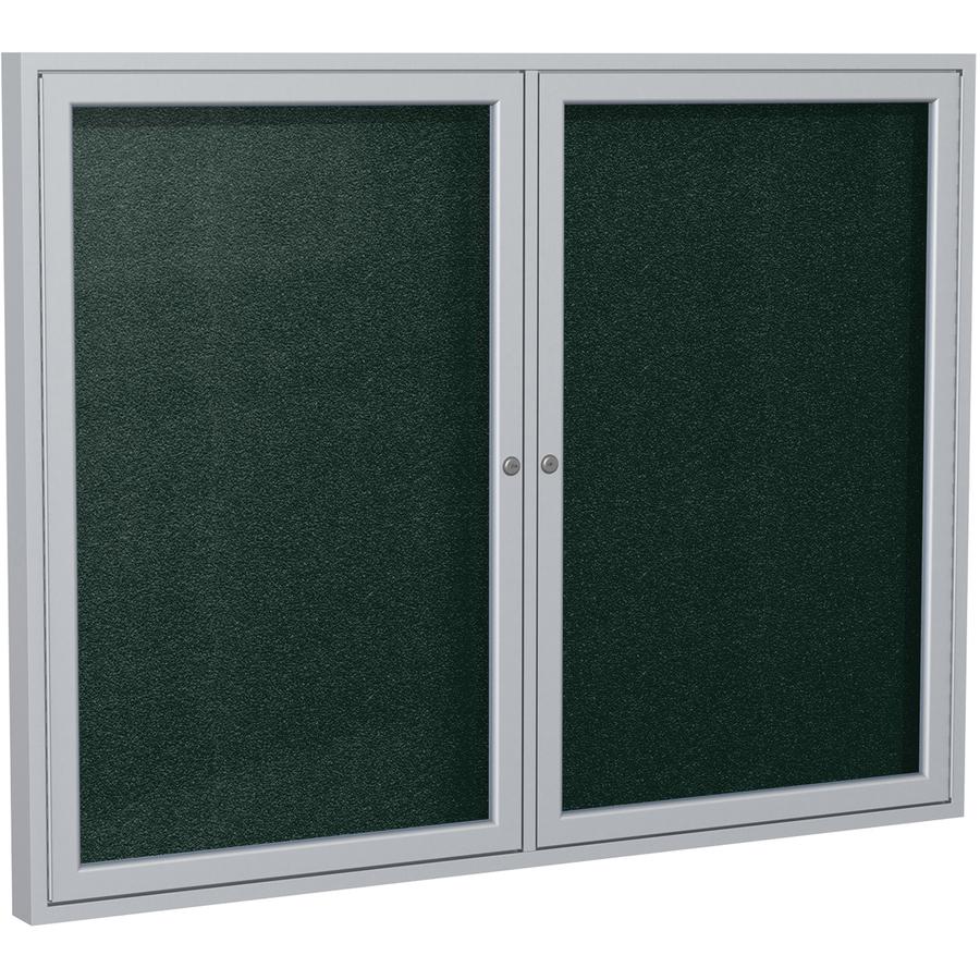 Ghent 36''x48'' 2-Door Satin Aluminum Frame Enclosed Vinyl Bulletin Board - Ebony
