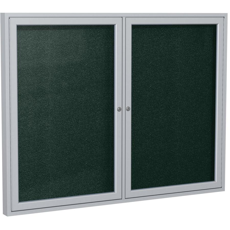Ghent 48''x60'' 2-Door Satin Aluminum Frame Enclosed Vinyl Bulletin Board - Ebony