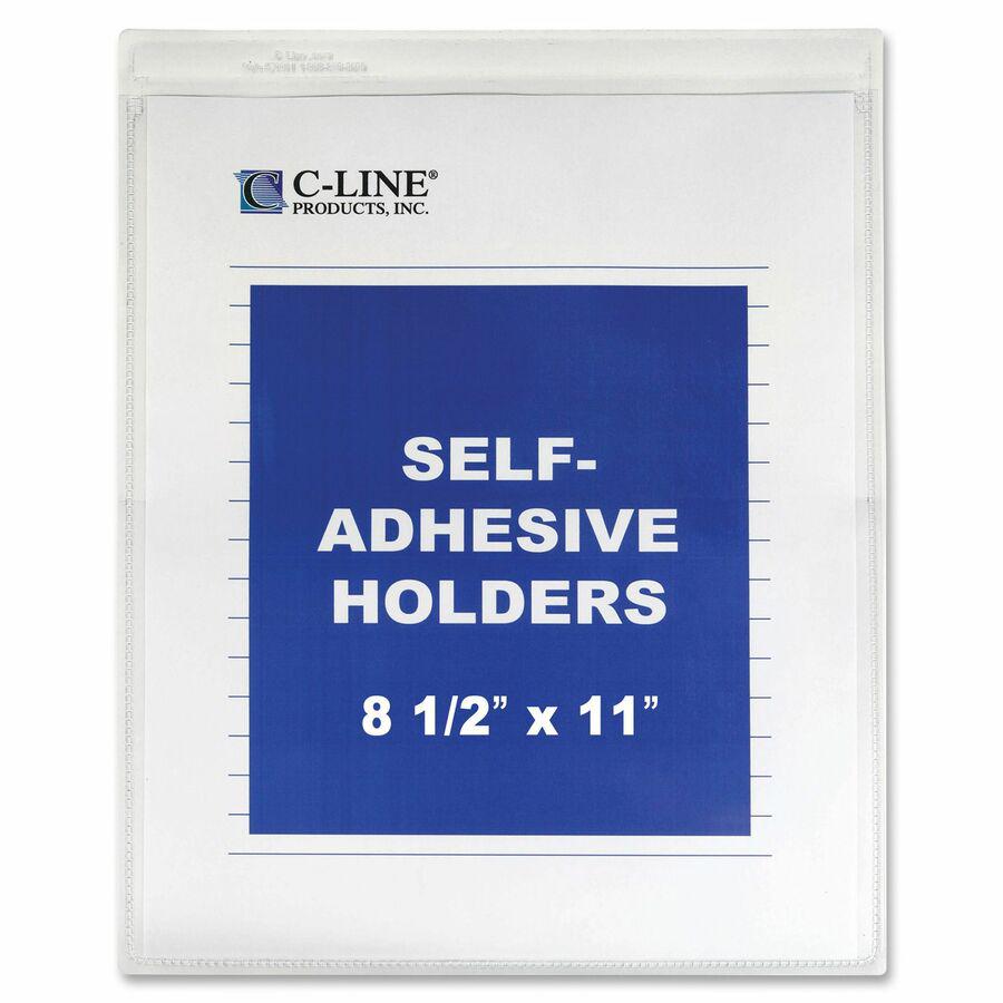 C-Line Self-Adhesive Poly Shop Ticket Holders, Welded - 8-1/2 x 11, Peel & Stick, 50/BX, 70911