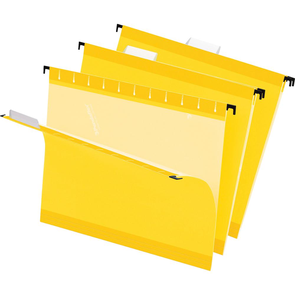 Pendaflex 1/5 Tab Cut Letter Recycled Hanging Folder - 8 1/2'' x 11'' - Yellow - Reinforced - 10% Recycled - 25 / Box