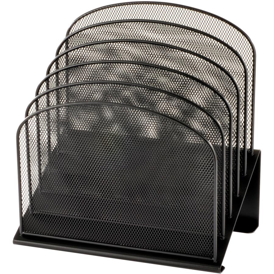 Safco Onyx Wire Mesh Desktop Organizer - 5 Compartment(s) - 1'' - 12'' Height x 11.3'' Width x 7.3'' DepthDesktop - Powder Coated - Black - Steel - 1 Each