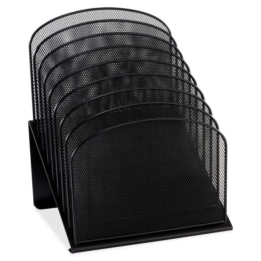 Safco Onyx Wire Mesh Desktop Organizer - 8 Compartment(s) - 1'' - 14'' Height x 11.8'' Width x 10.8'' DepthDesktop - Powder Coated - Black - Steel - 1 Each