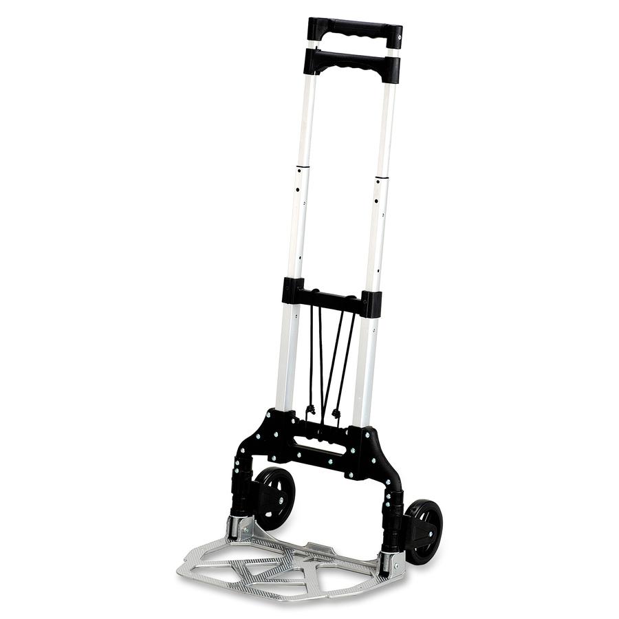Safco Stow-Away Hand Truck - Telescopic Handle - 110 lb Capacity - 4 Casters - 5'' Caster Size - Aluminum - x 16.3'' Width x 25'' Depth x 39.5'' Height - Aluminum Frame - Silver, Black - 1 Each