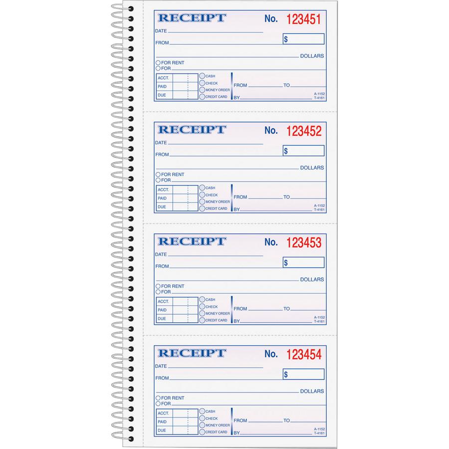 TOPS Carbonless 2-part Money Receipt Book - 200 Sheet(s) - Wire Bound - 2 PartCarbonless Copy - 5.50'' x 11'' Sheet Size - Canary, White - Blue, Red Print Color - 1 Each