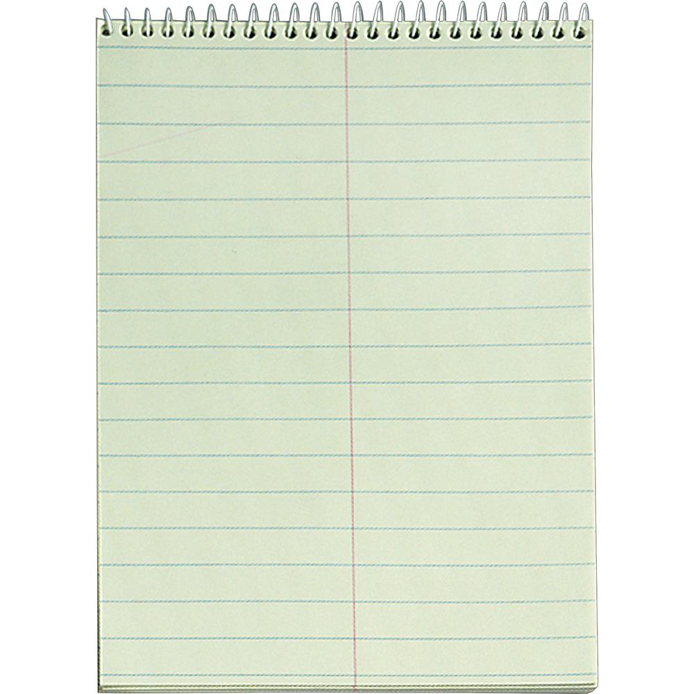 TOPS Green Tint Steno Books - 60 Sheets - Wire Bound - Ruled Margin - 6'' x 9'' - Green Paper - Hardboard Cover - WireLock - 12 / Pack