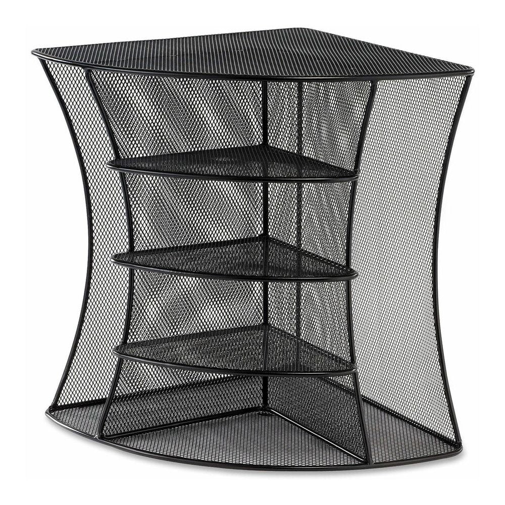 Safco Onyx Mesh Corner Organizer - 13'' Height x 15'' Width x 11'' Depth - Desktop - Black - Steel - 1 Each
