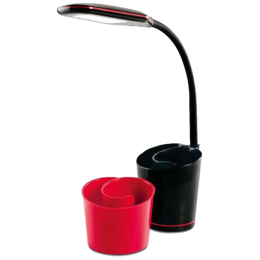 Data Accessories Company Desk Lamp - 16'' Height - 5.50 W LED Bulb - Desk Mountable - Black, Red - for Office, Home, Dorm