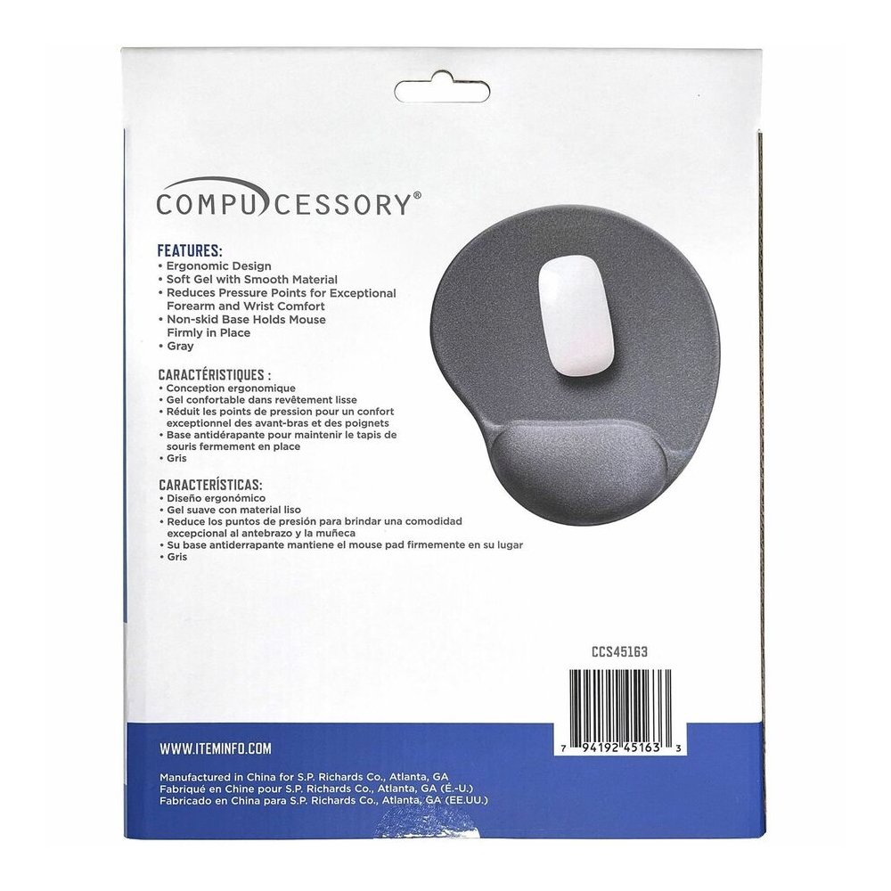 Compucessory Gel Mouse Pads - 9'' Height x 10'' Width x 1'' Depth - Gray - Gel - 1 Each