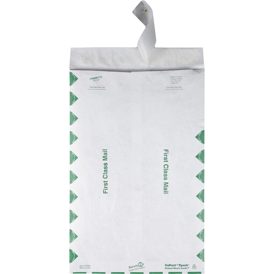 Survivor 10 x 15 DuPont Tyvek First Class Border Catalog Mailers - First Class Mail - 10'' Width x 15'' Length - 14 lb - Peel & Seal - Tyvek - 100 / Box - White - SURVIVOR