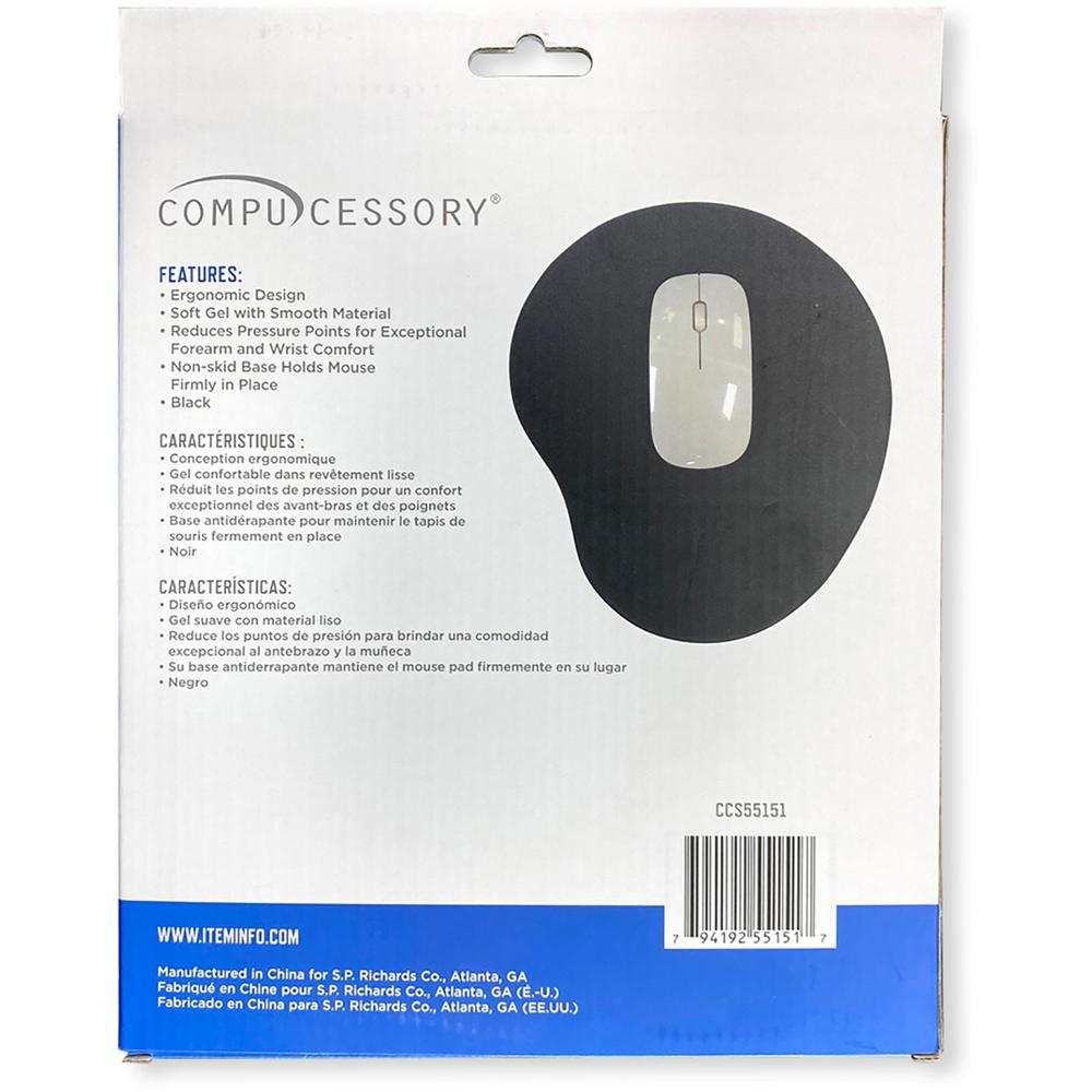 Compucessory Gel Mouse Pads - 9'' x 10'' x 1'' Dimension - Black - Gel - 1 Pack