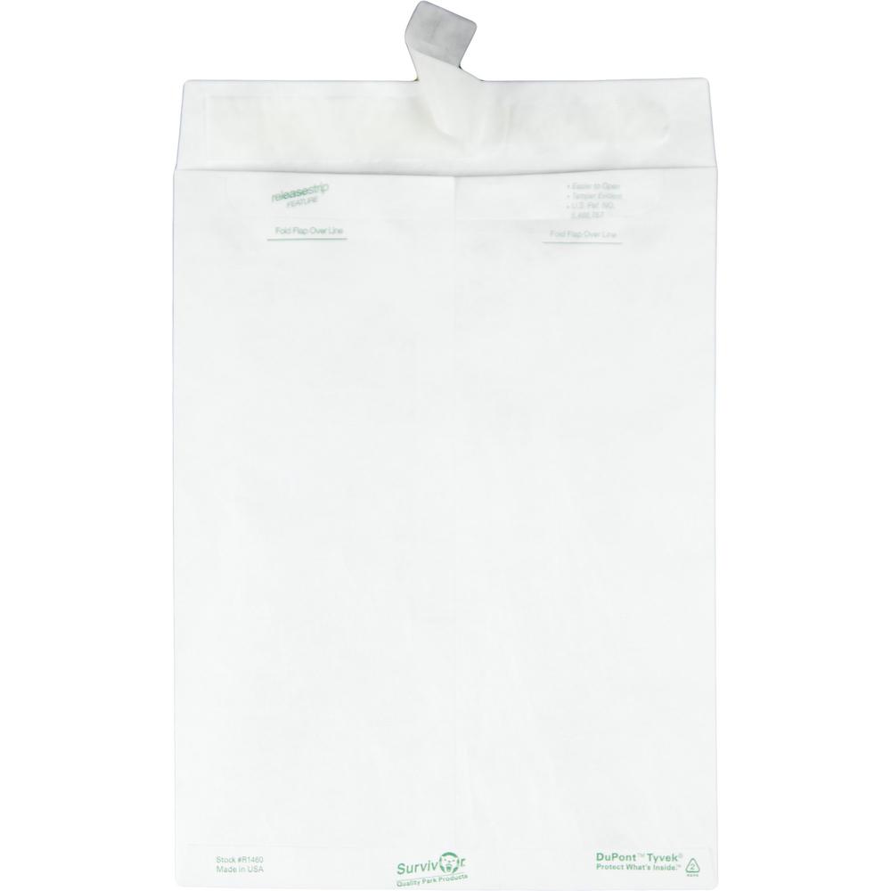 Survivor 9 x 12 DuPont Tyvek Catalog Mailers with Self-Sealing Closure - Catalog - #10 1/2 - 9'' Width x 12'' Length - 14 lb - Peel & Seal - Tyvek - 100 / Box - White - SURVIVOR