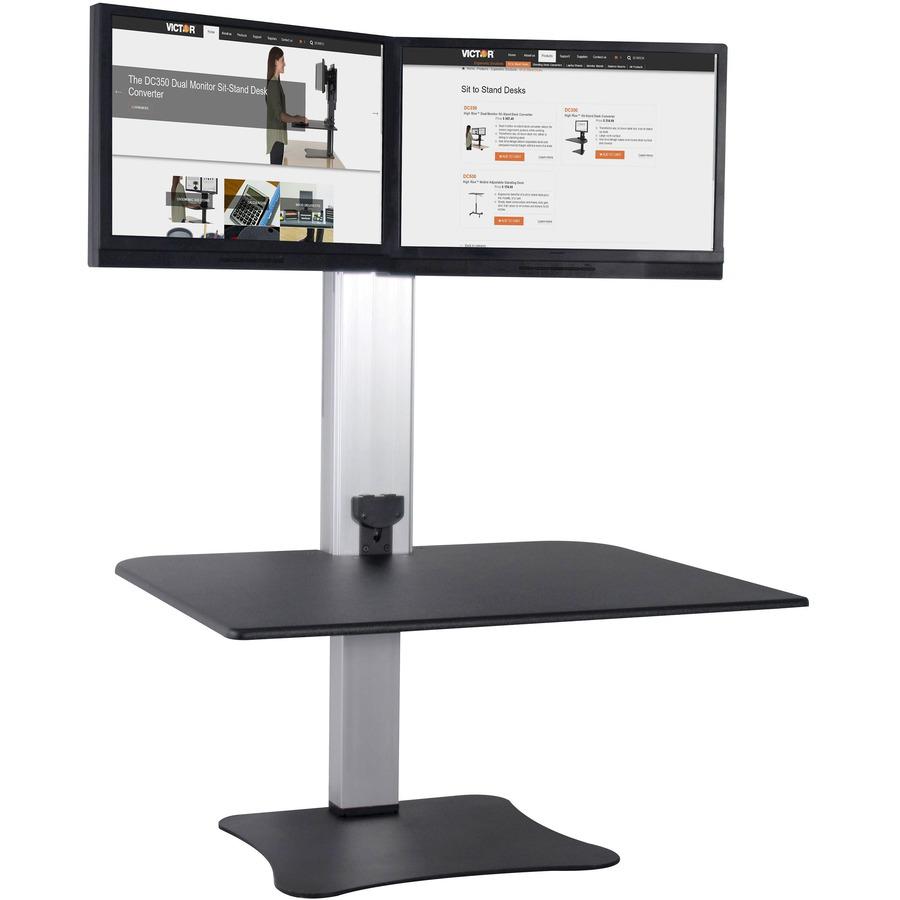 Victor High Rise Electric Dual Monitor Standing Desk Workstation - Supports Two 25'' Wide Monitors - 12.5 lbs Each Load Capacity - 0'' to 20'' Height x 28'' Width x 23'' Depth - One-Touch Electric, Standin