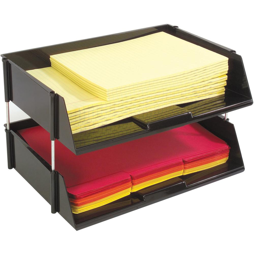 Deflecto Industrial Tray Side-Load Stacking Tray - 1500 x Sheet - 2 Tier(s) - 3.5'' Height x 16.5'' Width x 11.8'' Depth - Black - Plastic - 2 / Set - deflecto