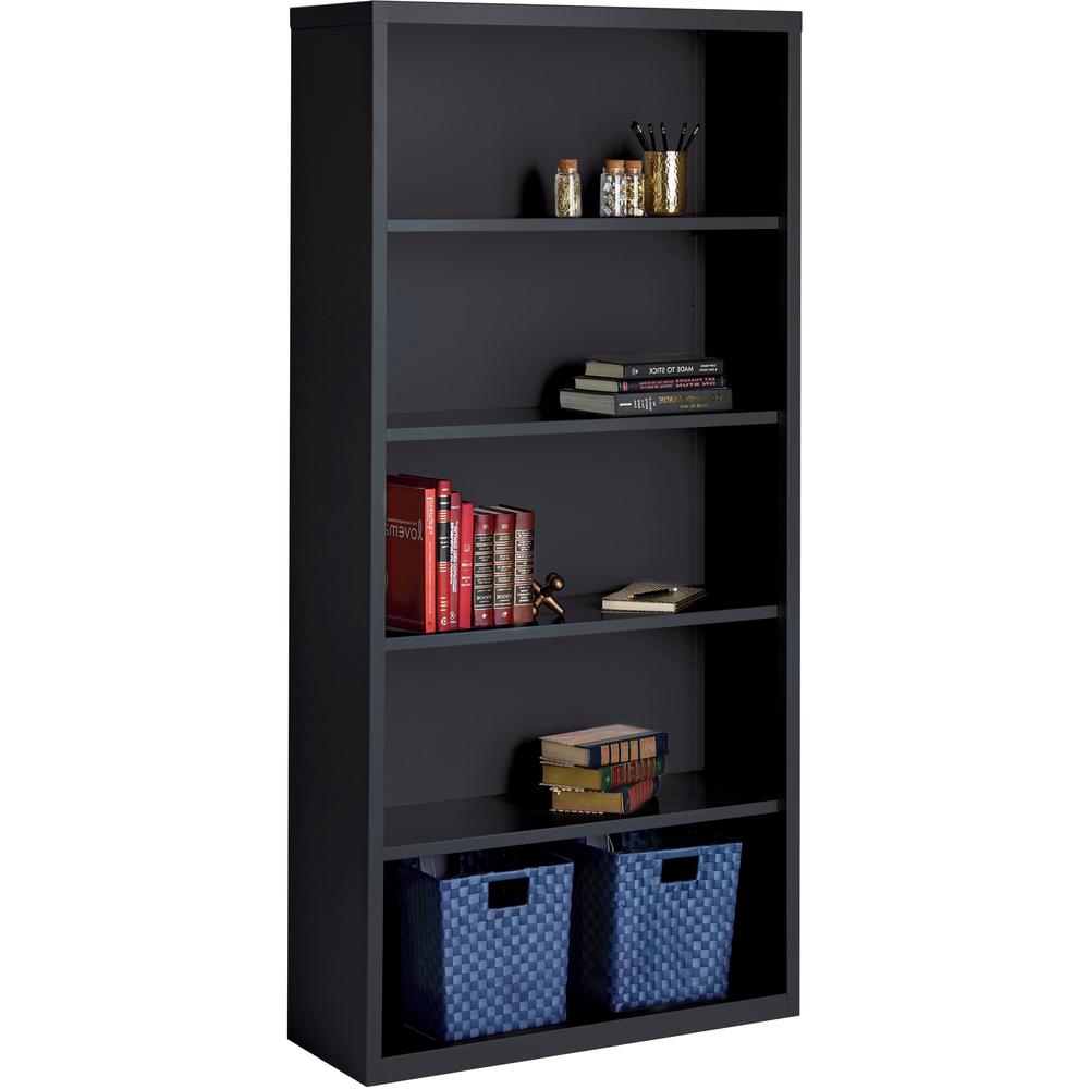 Lorell Fortress Series Bookcase - 34.5'' x 13'' x 72'' - 5 x Shelf(ves) - Black - Powder Coated - Steel - Recycled