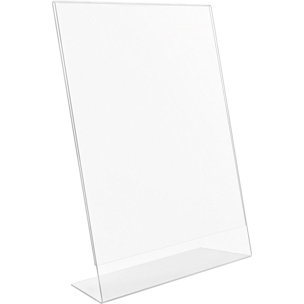 Deflecto Anti-Glare Slanted Sign Holder - Portrait - 11'' x 8.5'' x 2.5'' x - Acrylic - 1 Each - Clear - Anti-glare, Scratch Resistant, Durable, Heavy Duty, Double-sided - deflecto