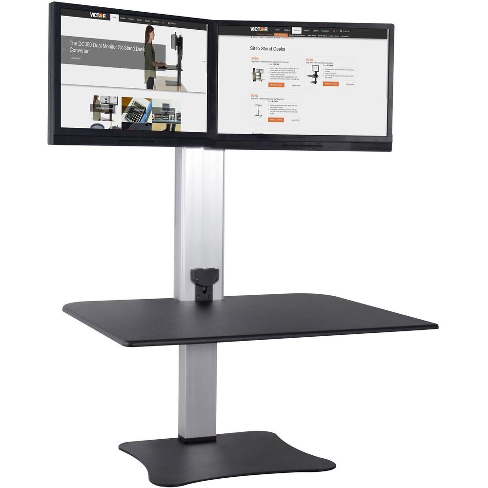 Victor High Rise Electric Dual Monitor Standing Desk Workstation - Supports Two 25'' Wide Monitors - 12.5 lbs Each Load Capacity - 0'' to 20'' Height x 28'' Width x 23'' Depth - One-Touch Electric, Standin