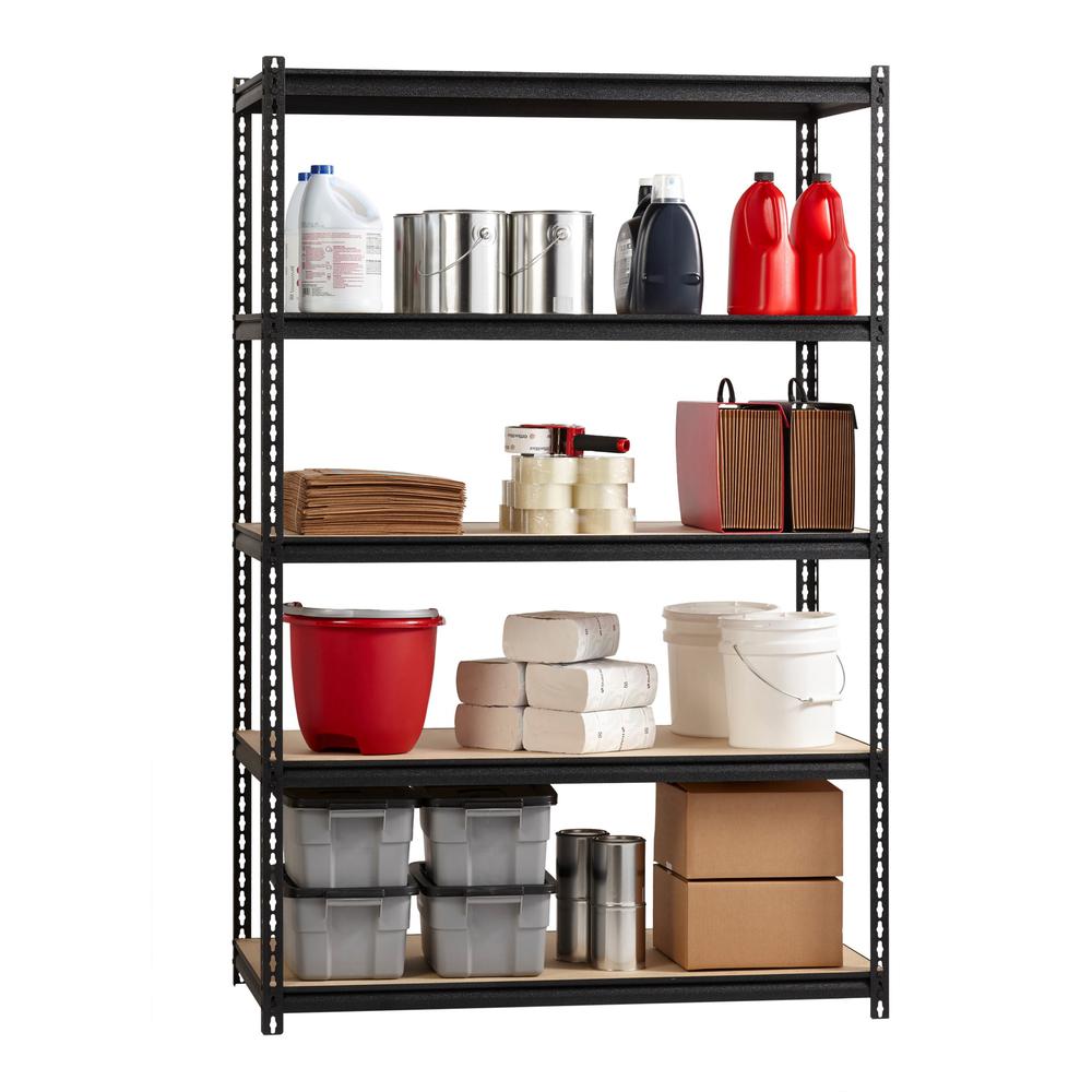 Lorell Iron Horse 2300 lb Capacity Riveted Shelving - 5 Shelf(ves) - 72'' Height x 48'' Width x 24'' Depth - 30% Recycled - Black - Steel, Particleboard - 1 Each