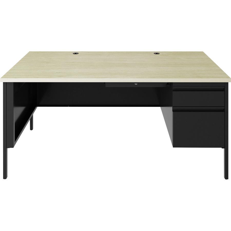Lorell Fortress Series 66'' Right-Pedestal Desk - 66'' x 29.5''30'' , 0.8'' Modesty Panel, 1.1'' Top - Single Pedestal on Right Side - Square Edge - Material: Steel - Finish: Black