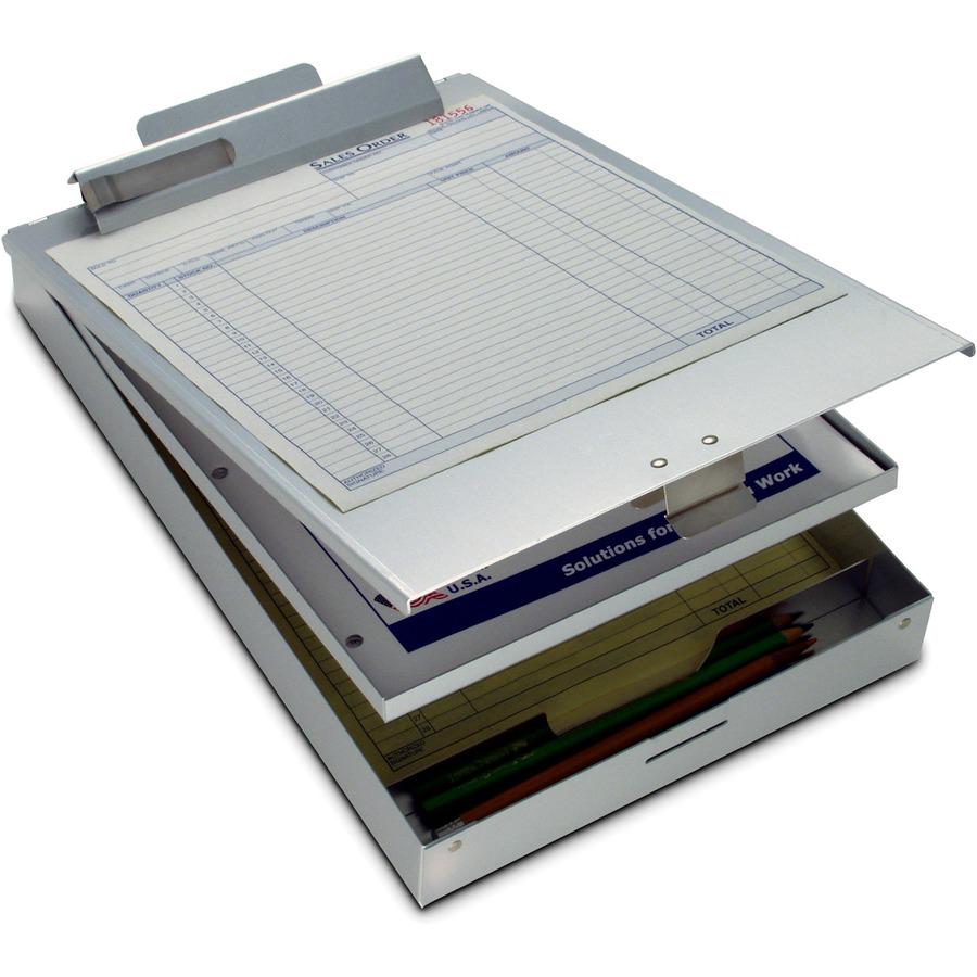 Saunders Cruiser Mate Form Holder with Storage - 1'' Clip Capacity - Storage for Stationary - 8 1/2'' x 12'' - Aluminum - Silver - 1 Each