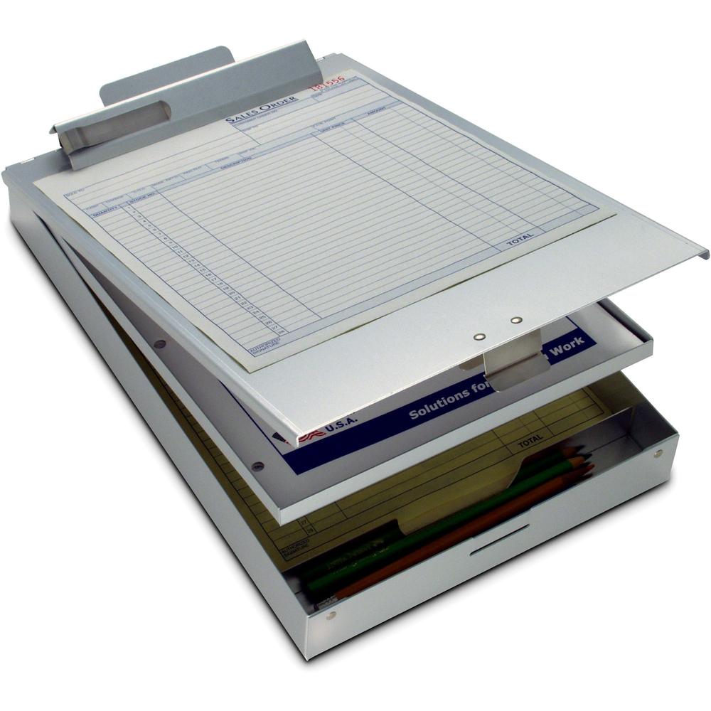 Saunders Cruiser Mate Form Holder with Storage - 1'' Clip Capacity - Storage for Stationary - 8 1/2'' x 12'' - Aluminum - Silver - 1 Each