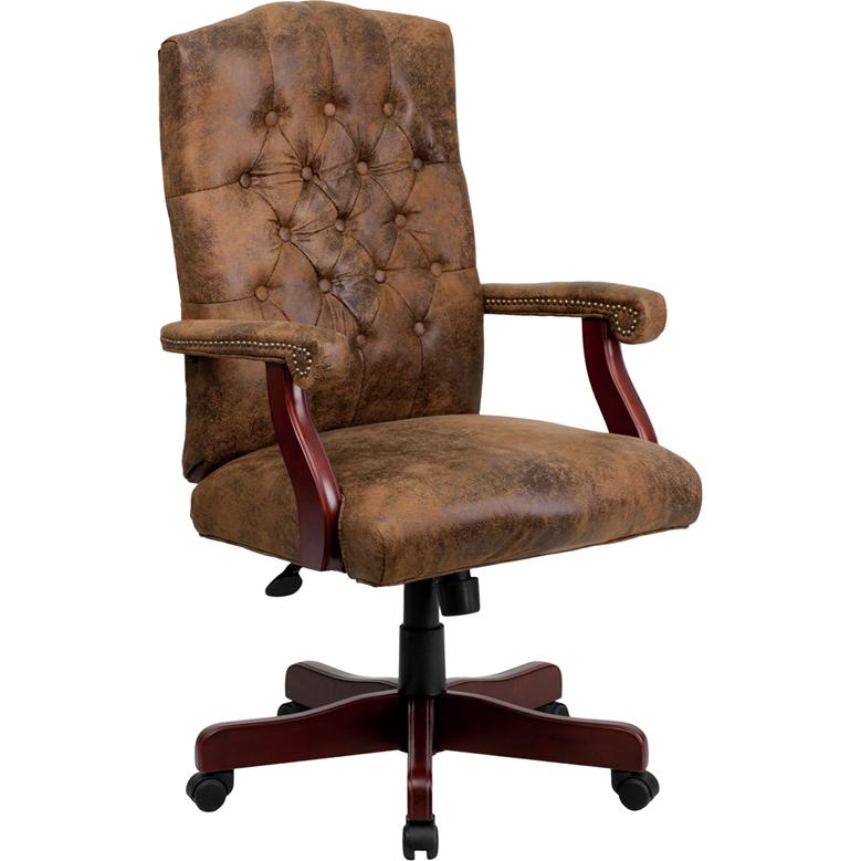 Bomber Brown Classic Executive Swivel Office Chair with Arms - Flash Furniture