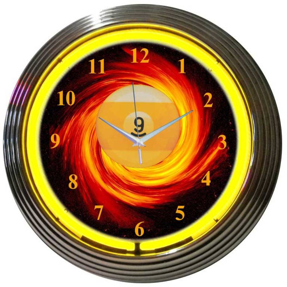 9 Ball Fire Neon Clock