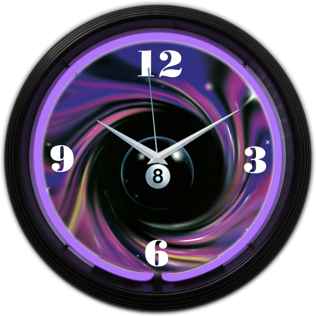 8 Ball Swirl Neon Clock