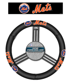 New York Mets Steering Wheel Cover Leather -