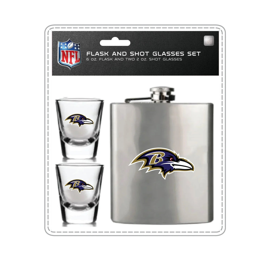 Baltimore Ravens Flask and Shot Glass Set - Mojo Licensing