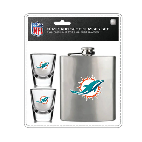 Miami Dolphins Flask and Shot Glass Set - Mojo Licensing