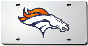 Denver Broncos License Plate Laser Cut Silver - Rico Industries