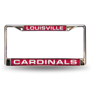 Louisville Cardinals License Plate Frame Laser Cut Chrome Special Order - Rico Industries