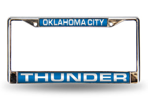 Oklahoma City Thunder License Plate Frame Laser Cut Chrome Blue - Rico Industries