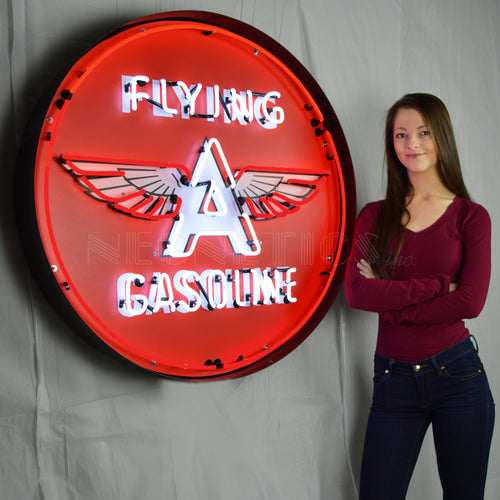 Flying A Gasoline 36 Inch Neon Sign In Metal Can
