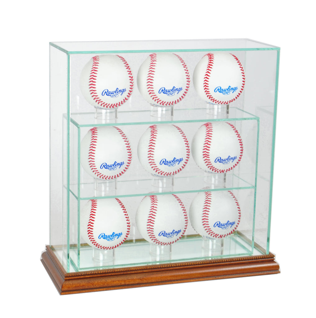 9 Upright Baseball Display Case with Walnut Moulding