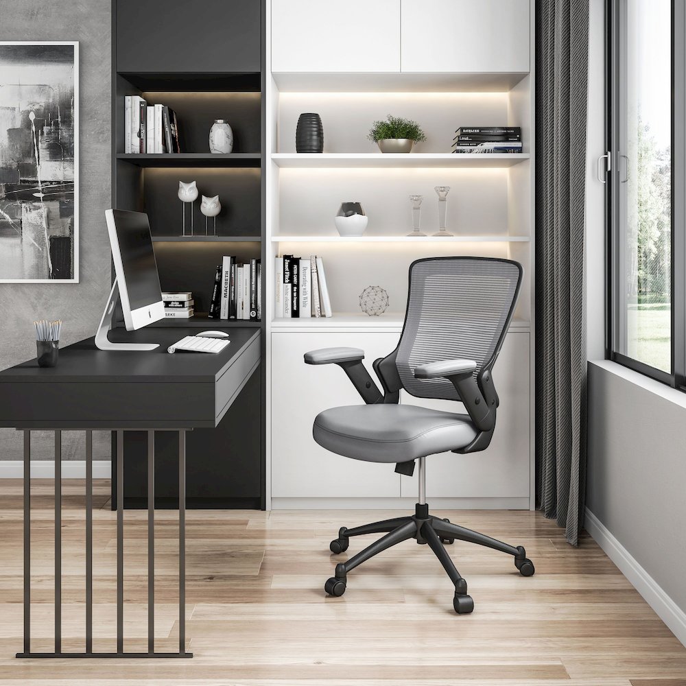 Mid-Back Mesh Task Office Chair with Flip Up Arms. Color: Gray - Techni Mobili