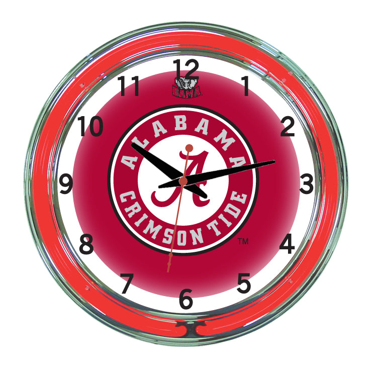 ALABAMA NEON WALL CLOCK - 18'' CRIMSON FACE / RED NEON - ALANWC100-18