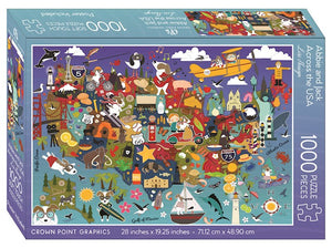 Crown Point Graphics           Crown Point Graphics 272681 Abbie & Jack Across The USA with Poster Jigsaw Puzzle - 1000 Piece Soft Touch