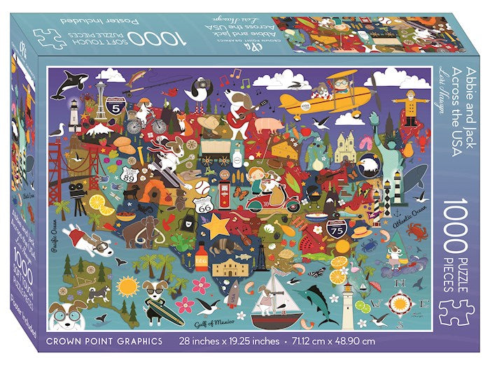 Crown Point Graphics           Crown Point Graphics 272681 Abbie & Jack Across The USA with Poster Jigsaw Puzzle - 1000 Piece Soft Touch