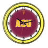 ARIZONA STATE NEON WALL CLOCK - 18'' MAROON FACE / YELLOW NEON - ASUNWC100-18