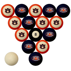 AUBURN SCHOOL COLOR NUMBERED BILLIARD BALL SET BLUE SOLID/ORANGE STRIPE - AUBBBS200N