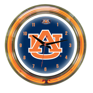 AUBURN NEON WALL CLOCK - 14'' BLUE FACE / ORANGE NEON - AUBNWC100-14