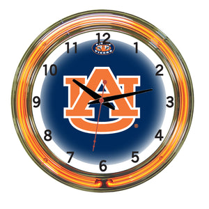 AUBURN NEON WALL CLOCK - 18'' BLUE FACE / ORANGE NEON - AUBNWC100-18