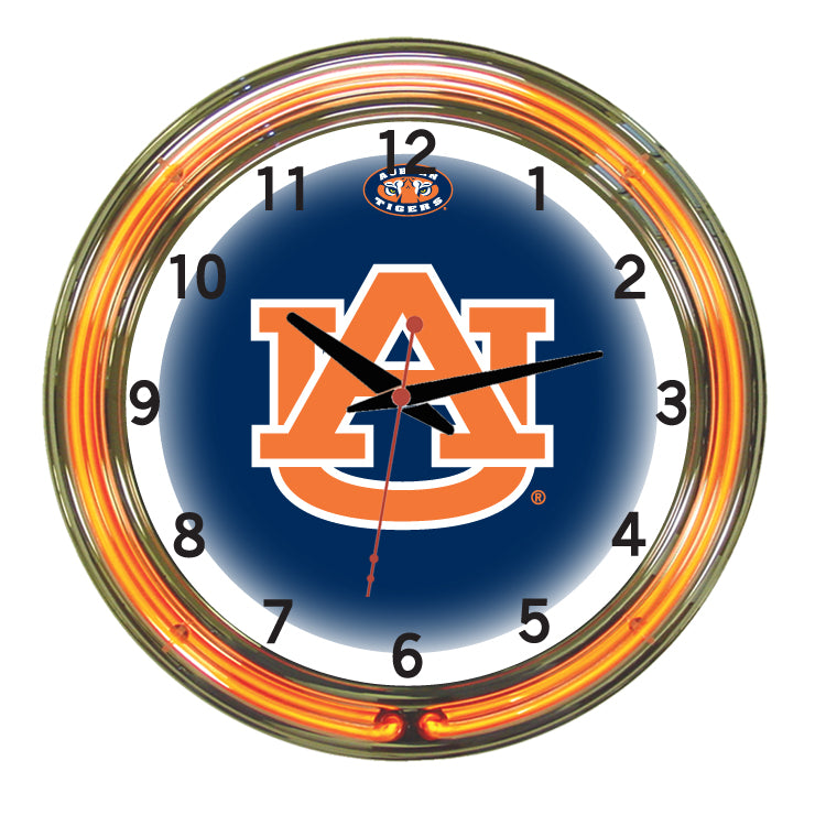 AUBURN NEON WALL CLOCK - 18'' BLUE FACE / ORANGE NEON - AUBNWC100-18
