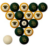 BAYLOR SCHOOL COLOR NUMBERED BILLIARD BALL SET GREEN SOLID/GOLD STRIPE - BAYBBS100N