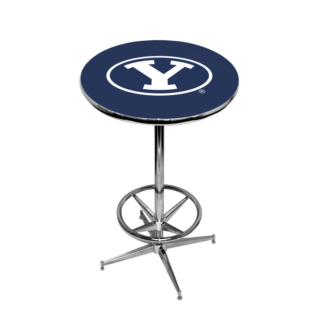 BRIGHAM YOUNG CHROME FOOT RING PUB TABLE BLUE - BYUPTR101