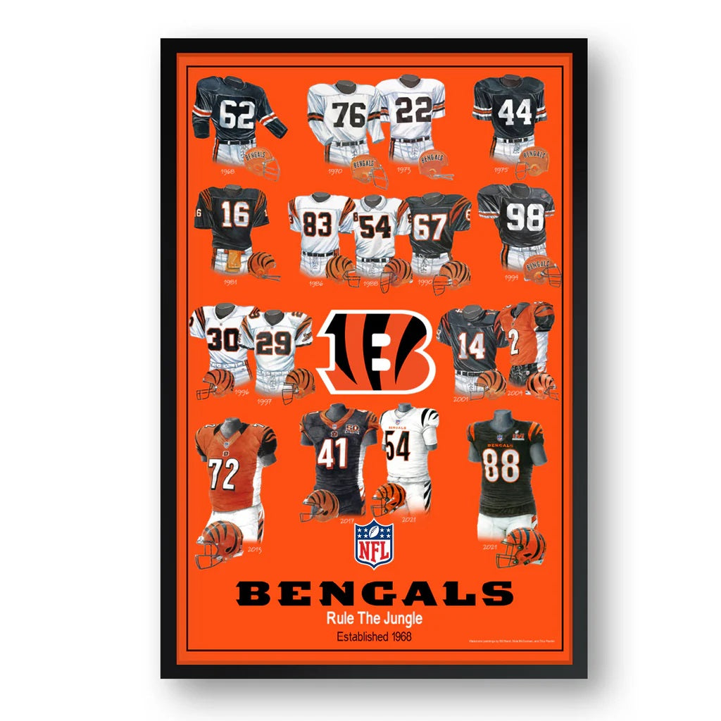 Cincinnati Bengals Framed Print 10x13 Uniform Heritage - Sporticulture