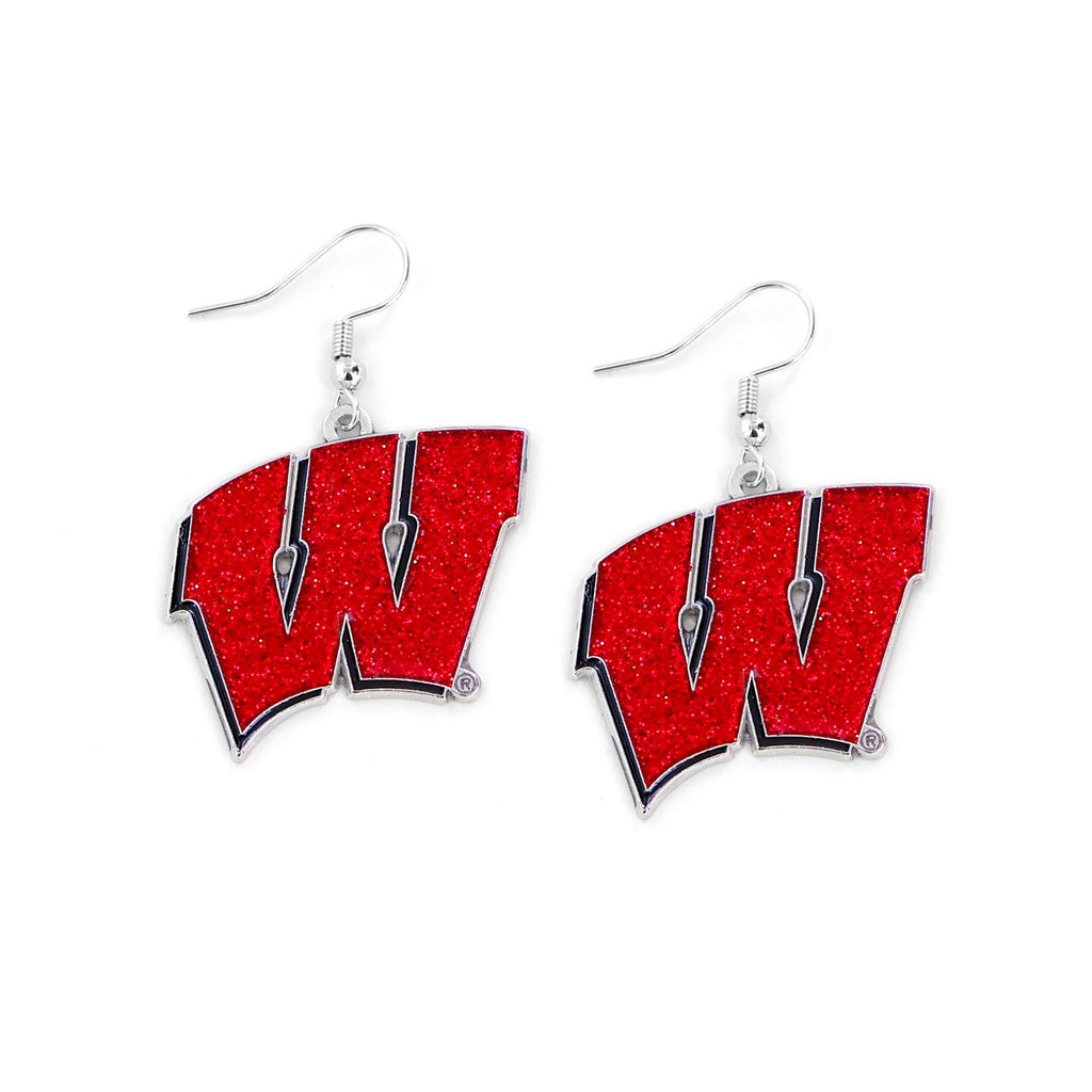 Wisconsin Badgers Earrings Glitter Dazzle - Aminco