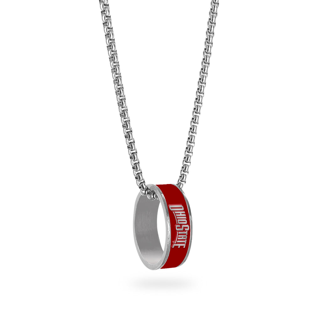 Ohio State Buckeyes Necklace Fashion Ring Pendant Silver - Aminco